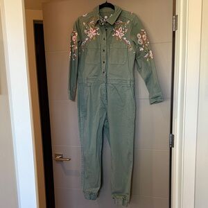 Boden Olive Floral Embroidered Jumpsuit